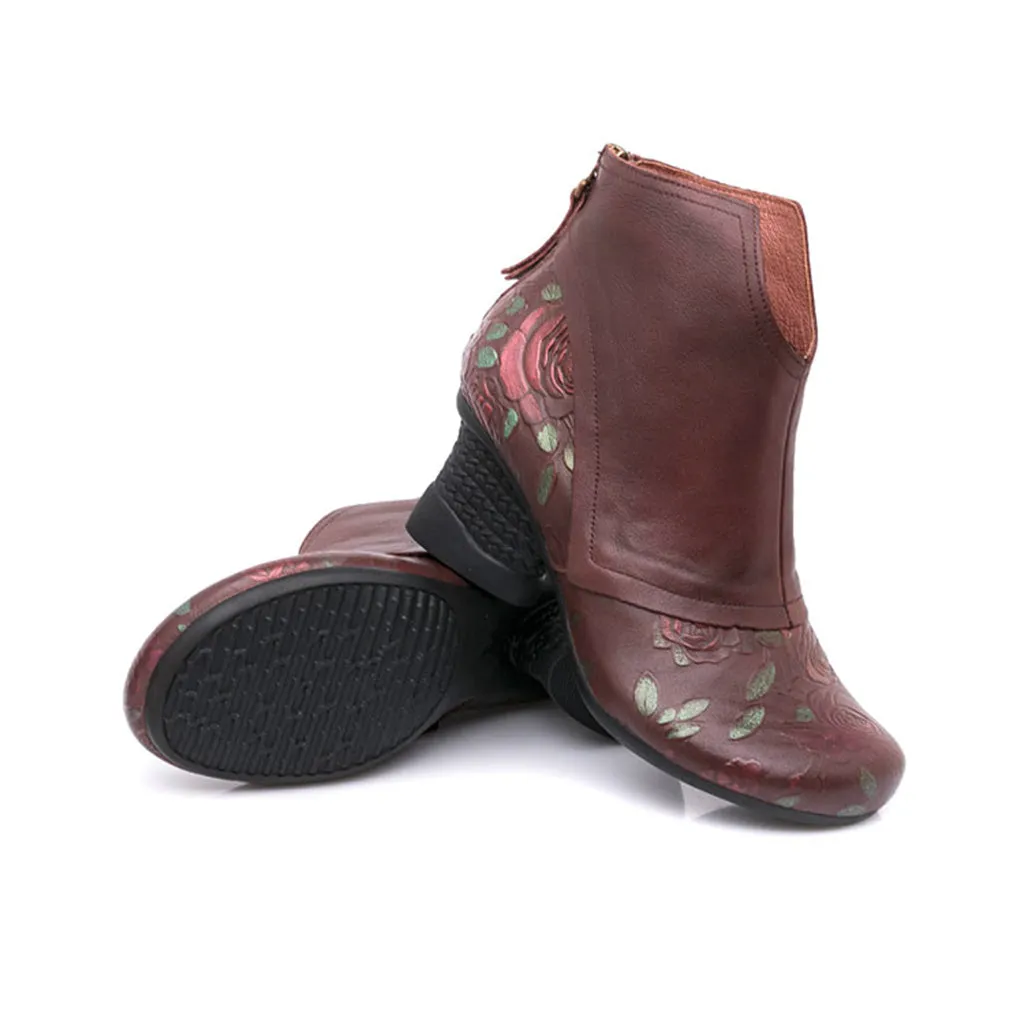 Retro Leather High-Heeled Women's Short Boots | Gift Shoes