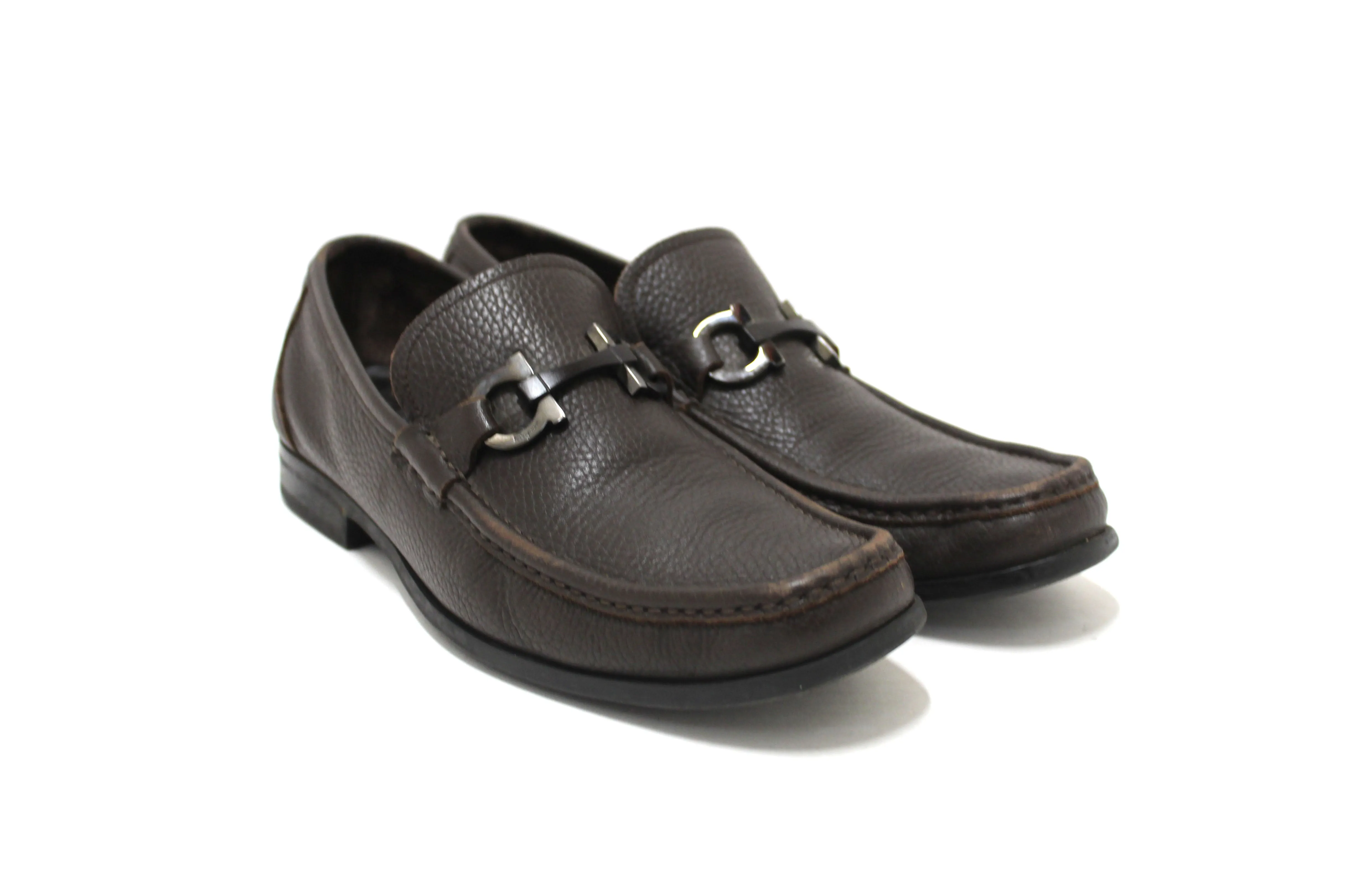 Salvatore Ferragamo Men's Brown Grandioso Calf Leather Loafer Dress Shoes size 8