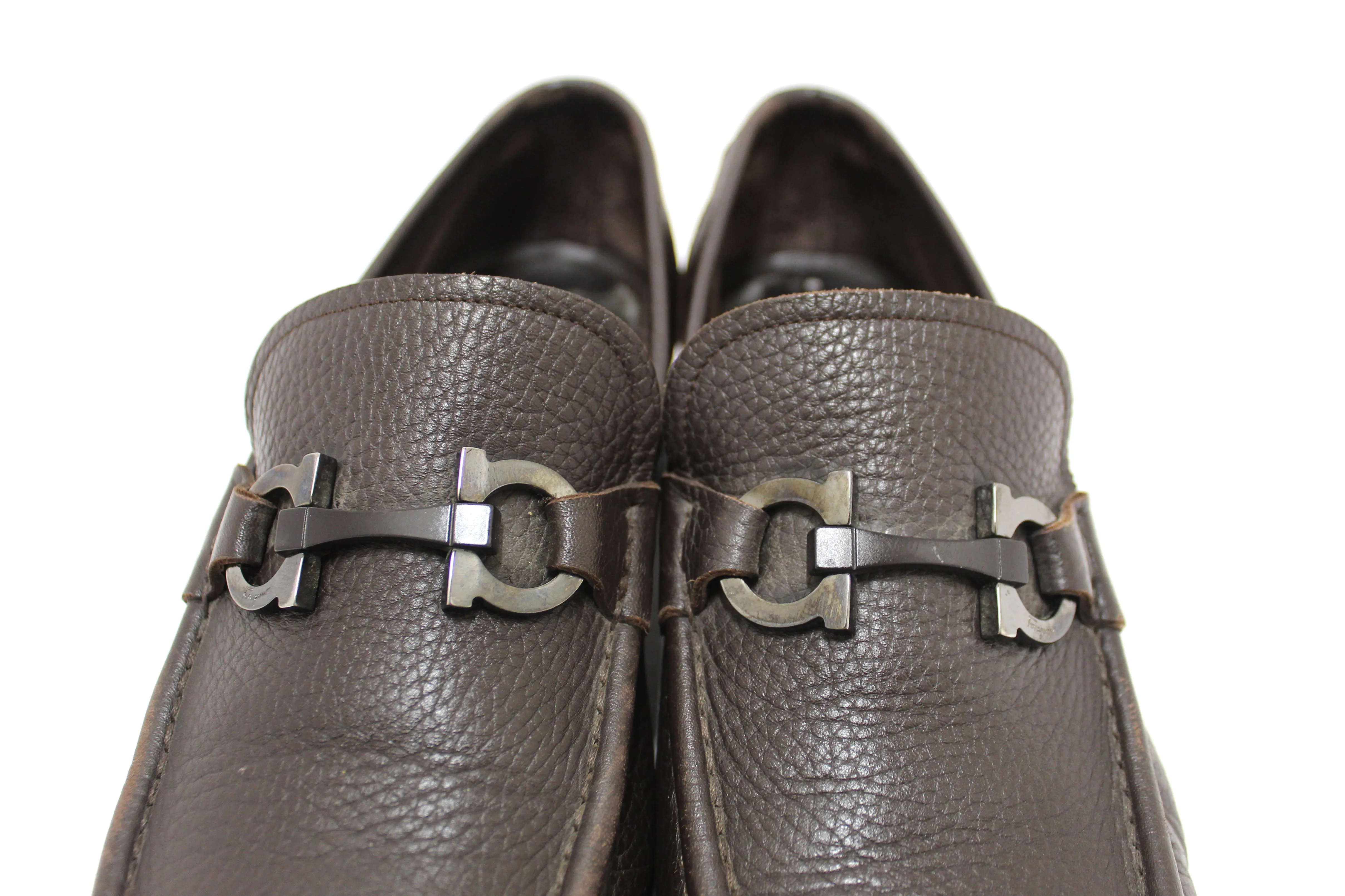 Salvatore Ferragamo Men's Brown Grandioso Calf Leather Loafer Dress Shoes size 8
