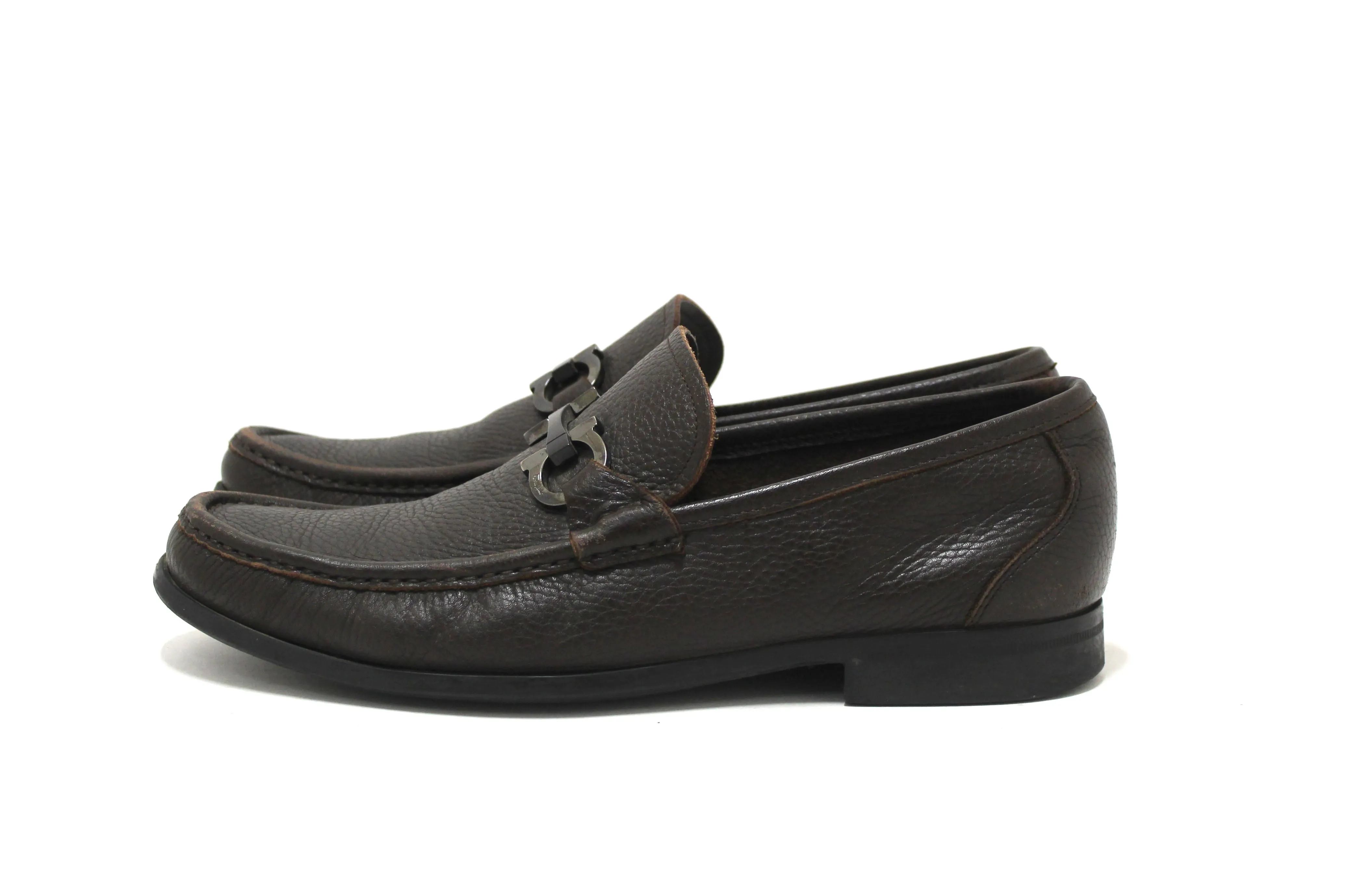 Salvatore Ferragamo Men's Brown Grandioso Calf Leather Loafer Dress Shoes size 8