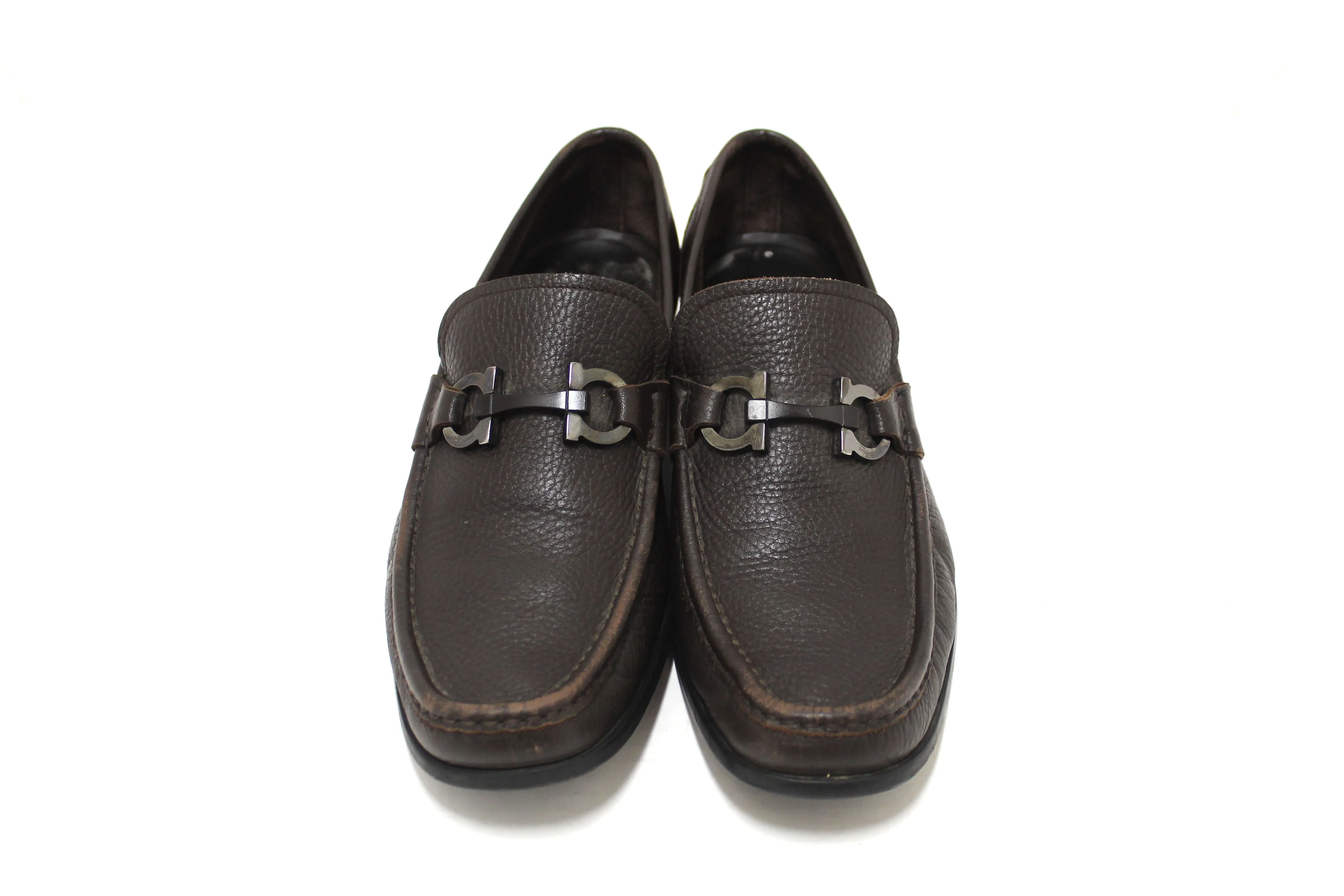Salvatore Ferragamo Men's Brown Grandioso Calf Leather Loafer Dress Shoes size 8