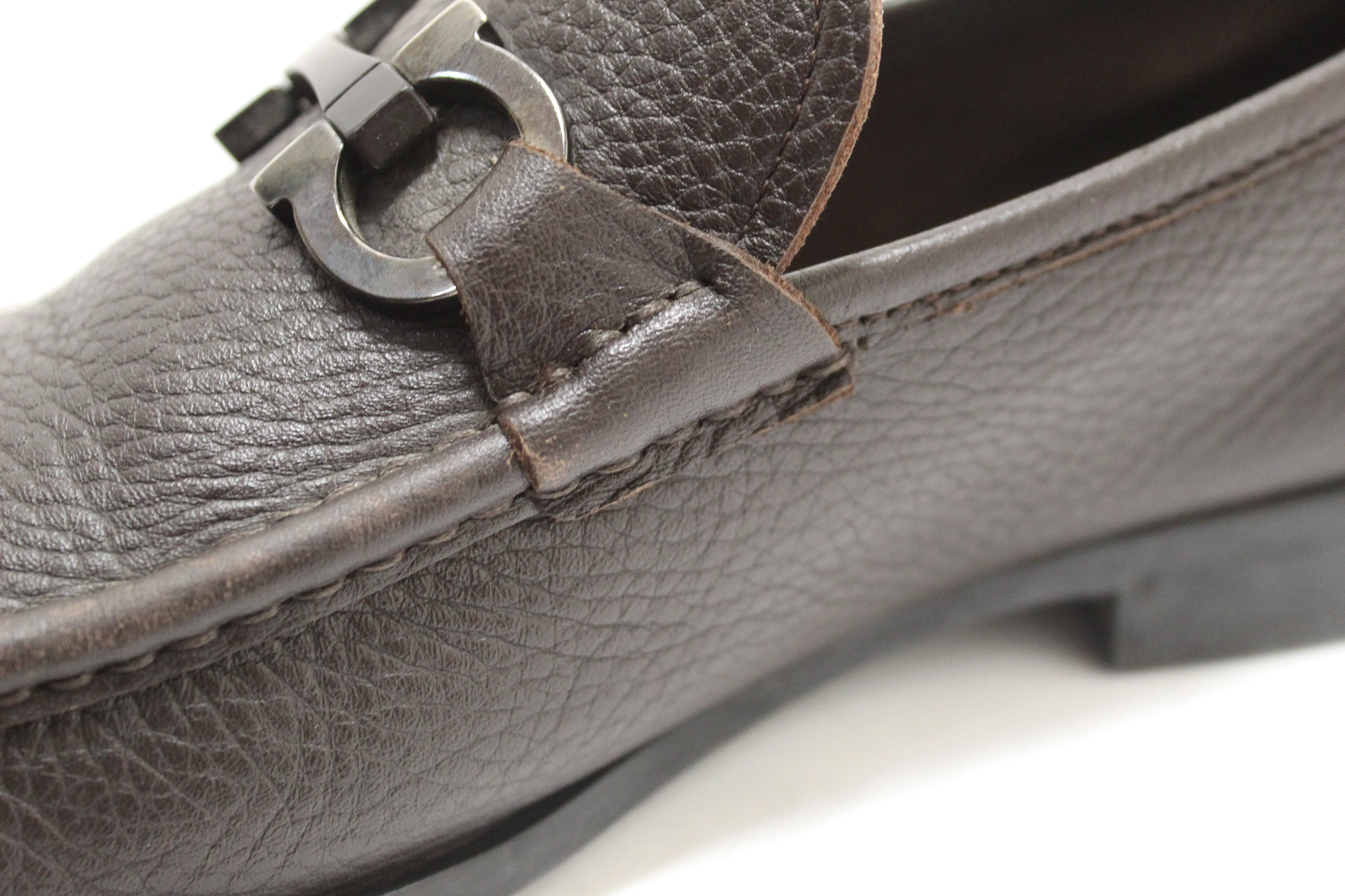 Salvatore Ferragamo Men's Brown Grandioso Calf Leather Loafer Dress Shoes size 8