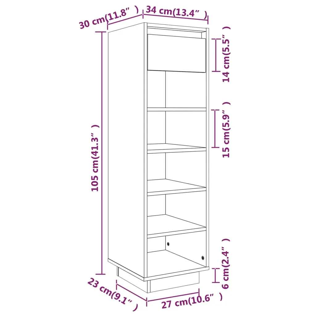 Shoe Cabinet 34x30x105 cm Solid Wood Pine