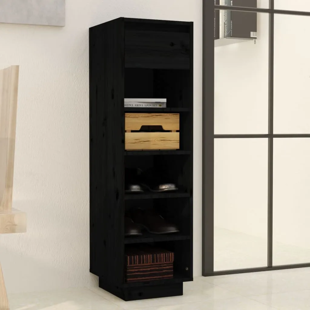 Shoe Cabinet Black 34x30x105 cm Solid Wood Pine