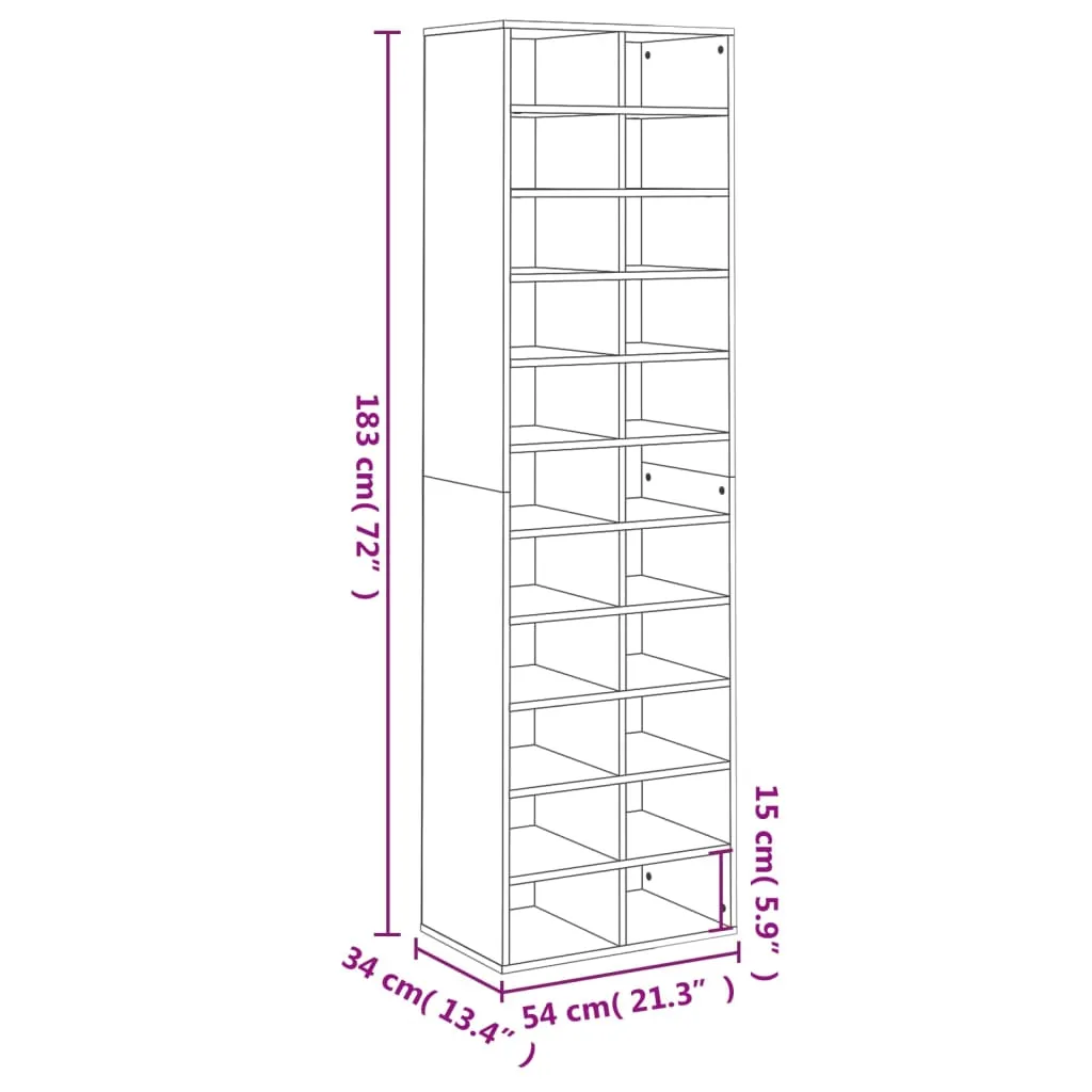 Shoe Cabinet Black 54x34x183 cm Engineered Wood