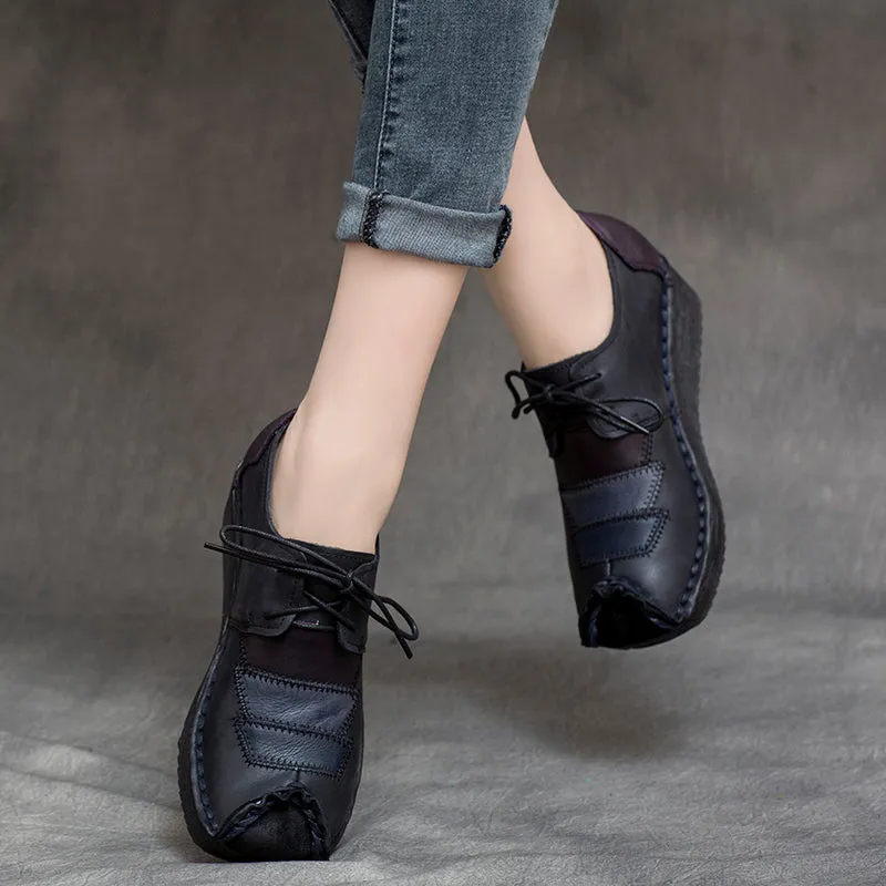 Spring Color Matching Lace Up Retro Shoes