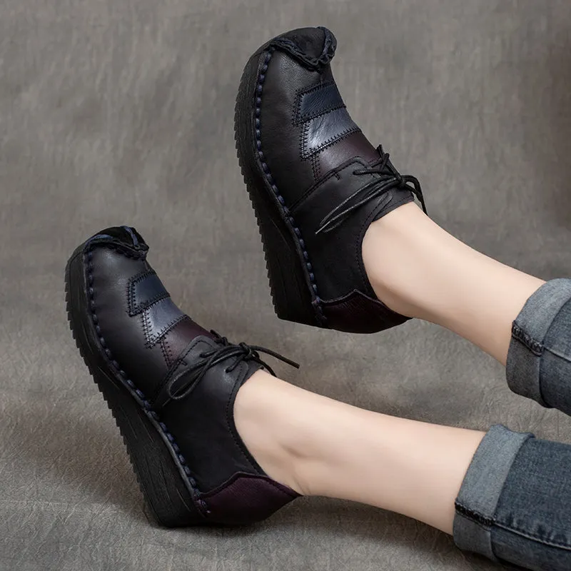 Spring Color Matching Lace Up Retro Shoes