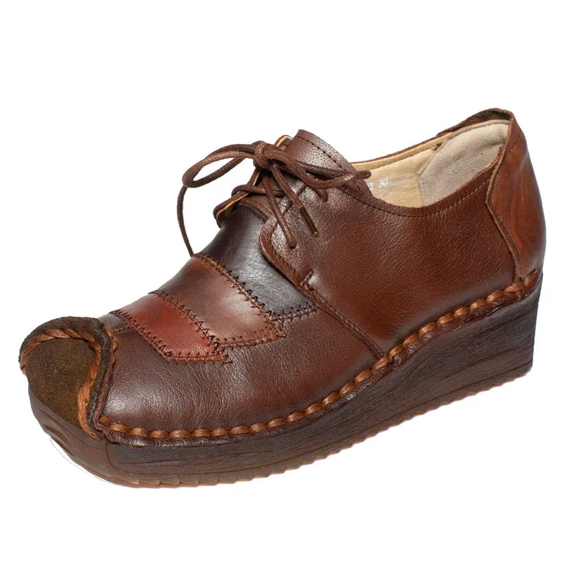 Spring Color Matching Lace Up Retro Shoes