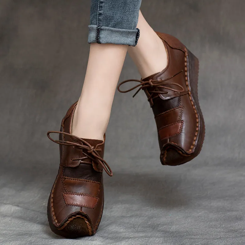 Spring Color Matching Lace Up Retro Shoes