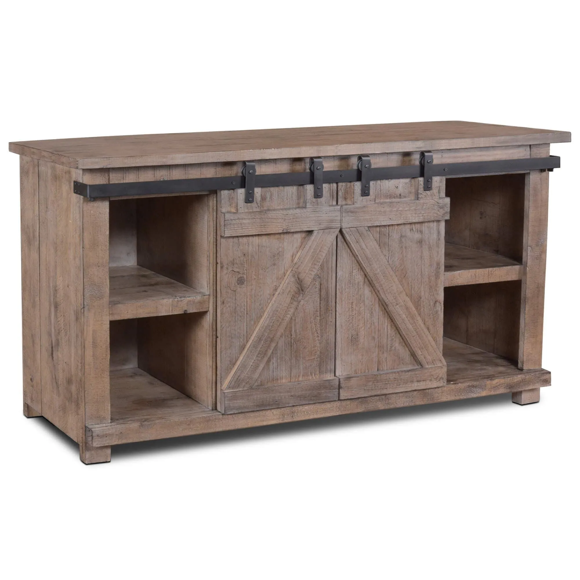 Sunset Trading Stowe Barn Door 60 inch TV Stand in Rustic Gray