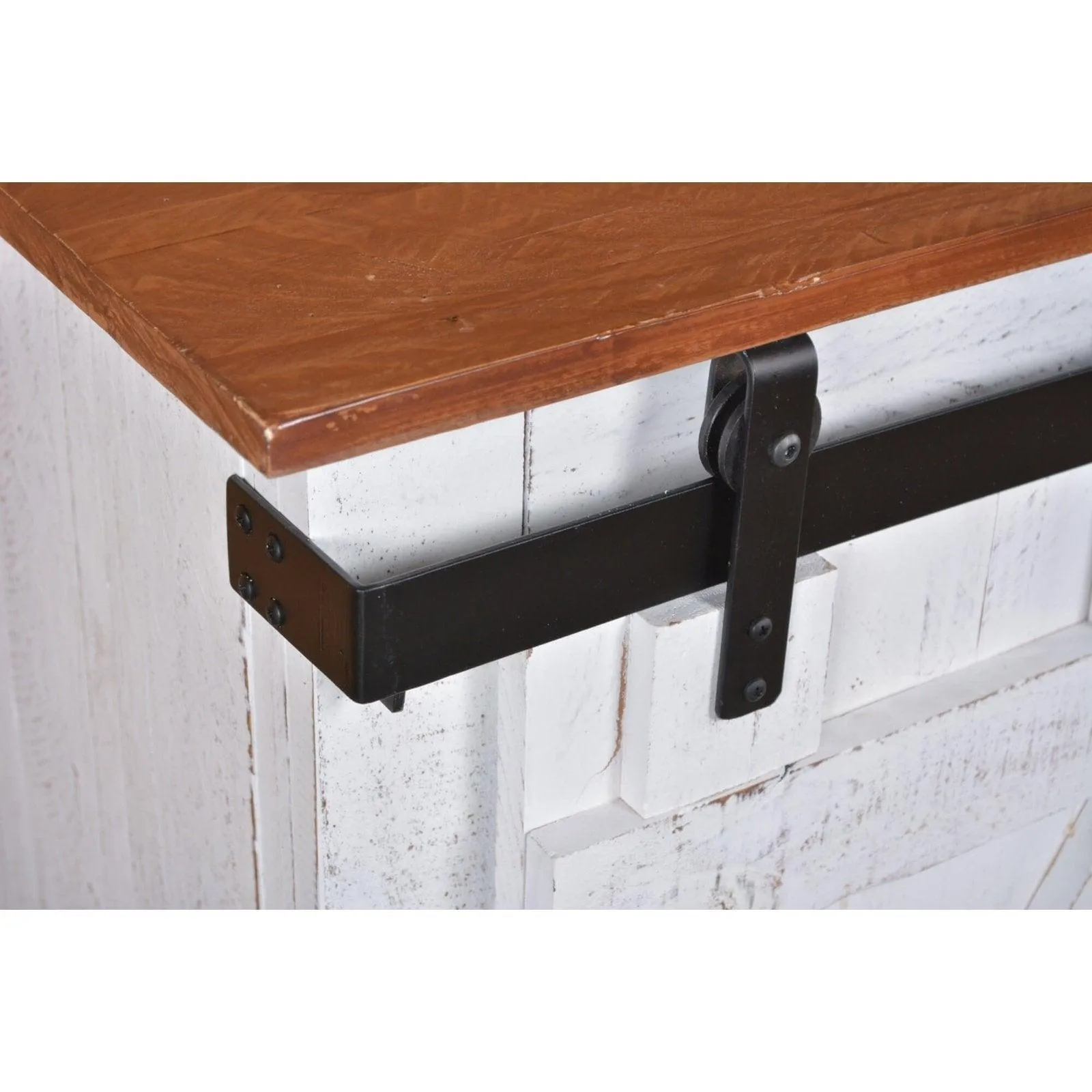Sunset Trading Stowe Barn Door 60 inch TV Stand in Rustic White and Brown