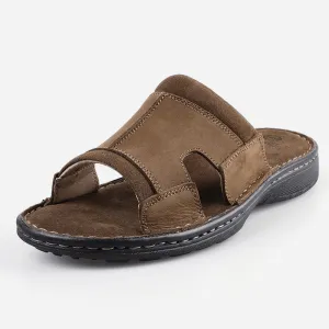TIESTRA Men's Leather Slippers Wide Fit Summer Casual Beach Sandals for Outdoor & Indoor