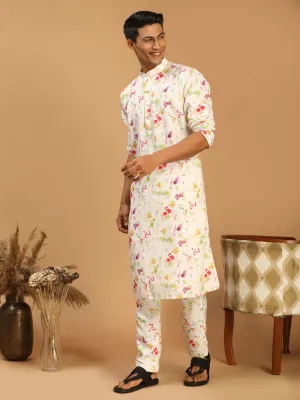 VASTRAMAY Cream Printed Cotton Kurta Set