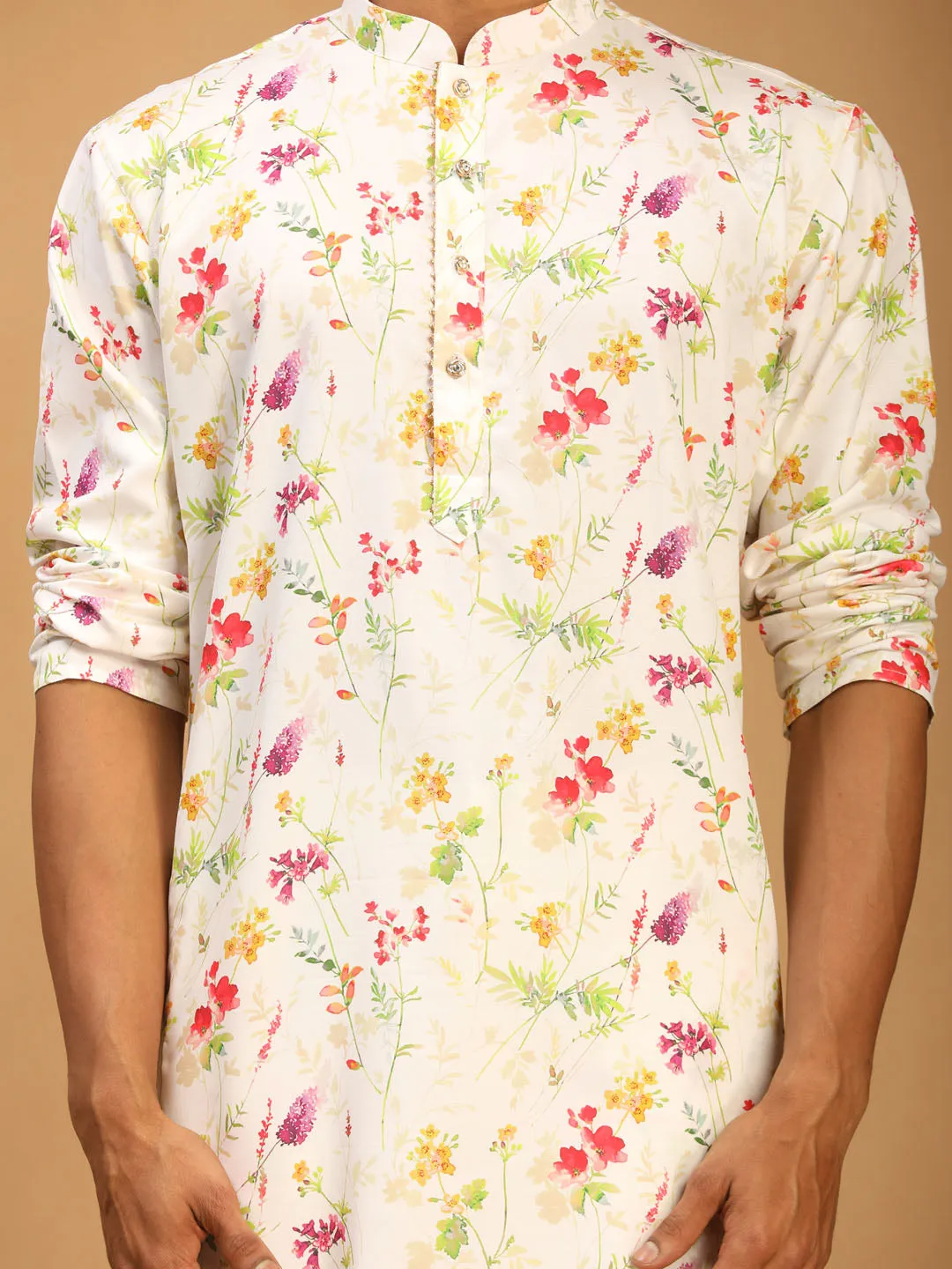 VASTRAMAY Cream Printed Cotton Kurta Set