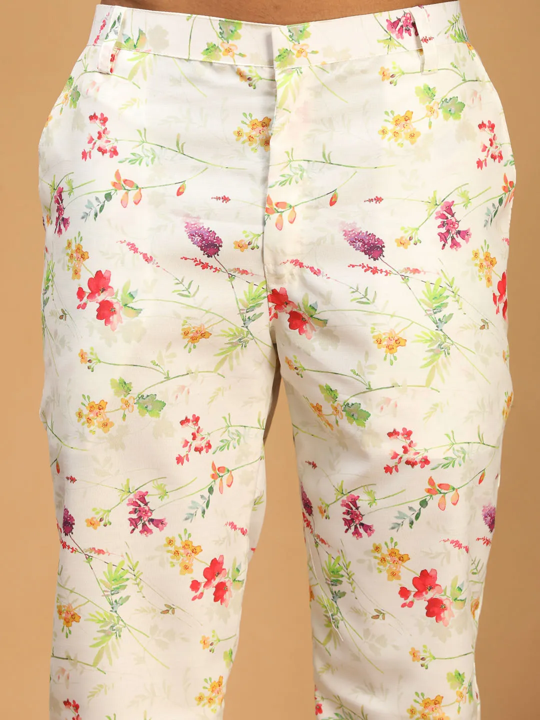 VASTRAMAY Cream Printed Cotton Kurta Set