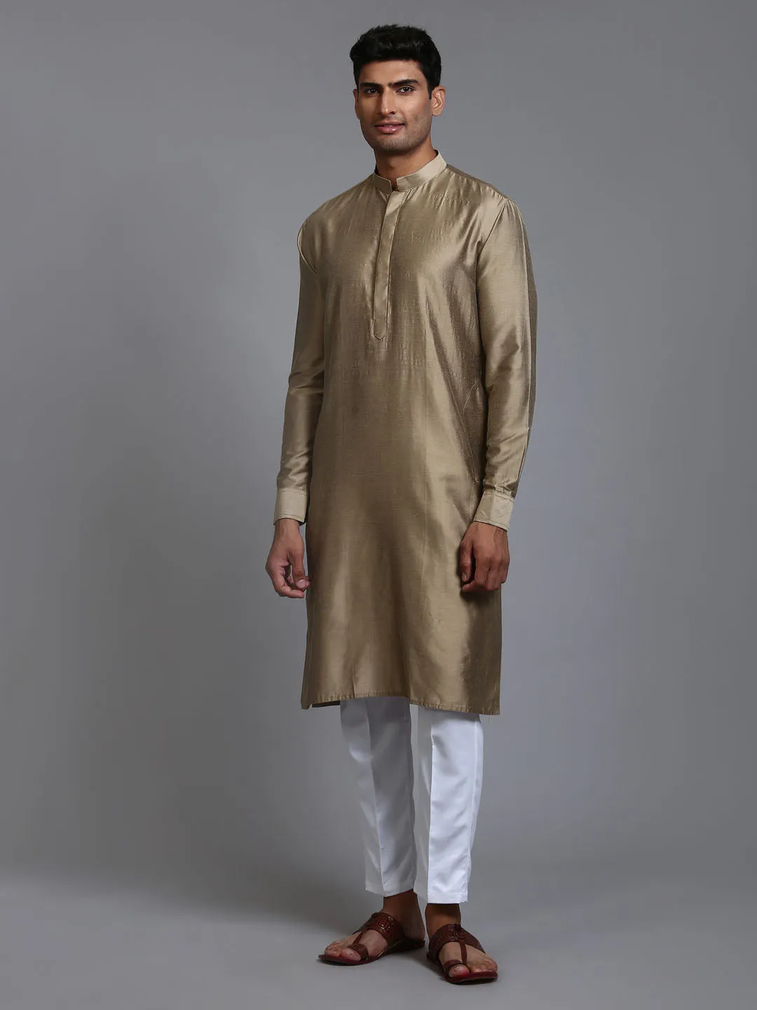 VASTRAMAY Green Cotton Kurta and White Pant