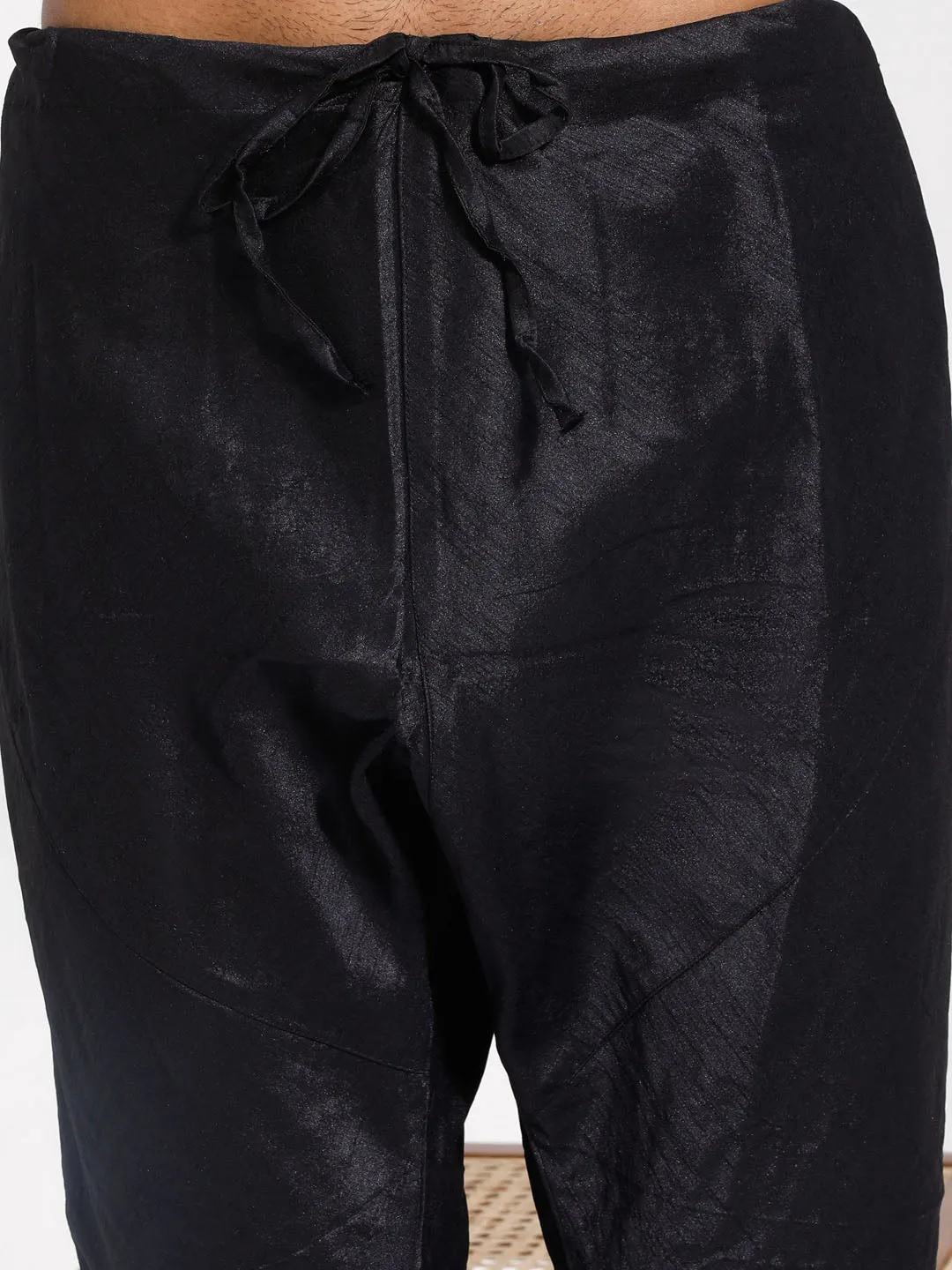 VASTRAMAY Maroon & Black Silk Kurta Pyjama