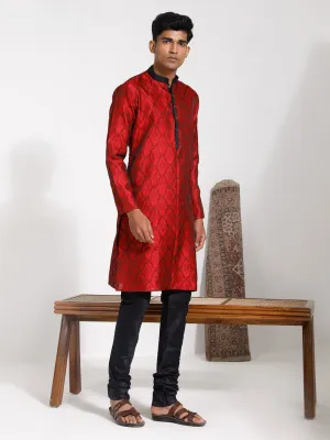 VASTRAMAY Maroon & Black Silk Kurta Pyjama