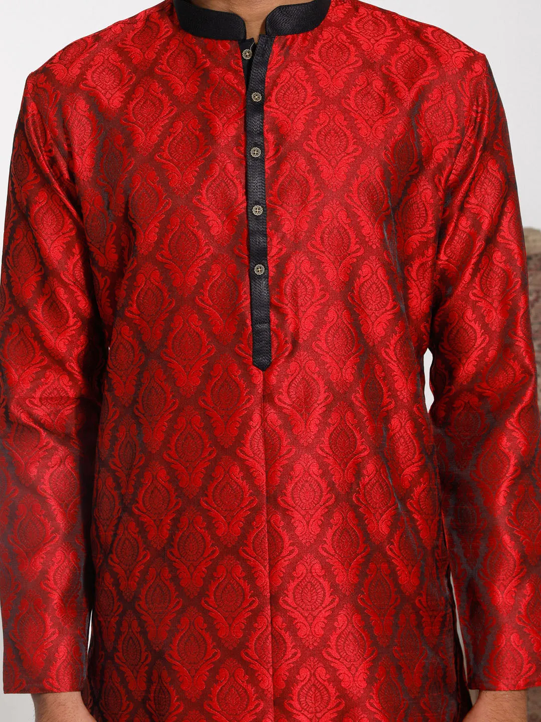 VASTRAMAY Maroon & Black Silk Kurta Pyjama