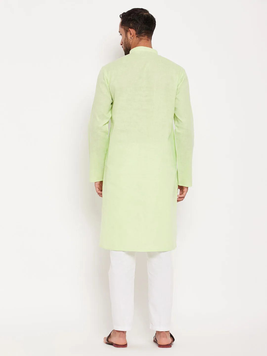 VASTRAMAY Men's Green Kurta And White Pyjama