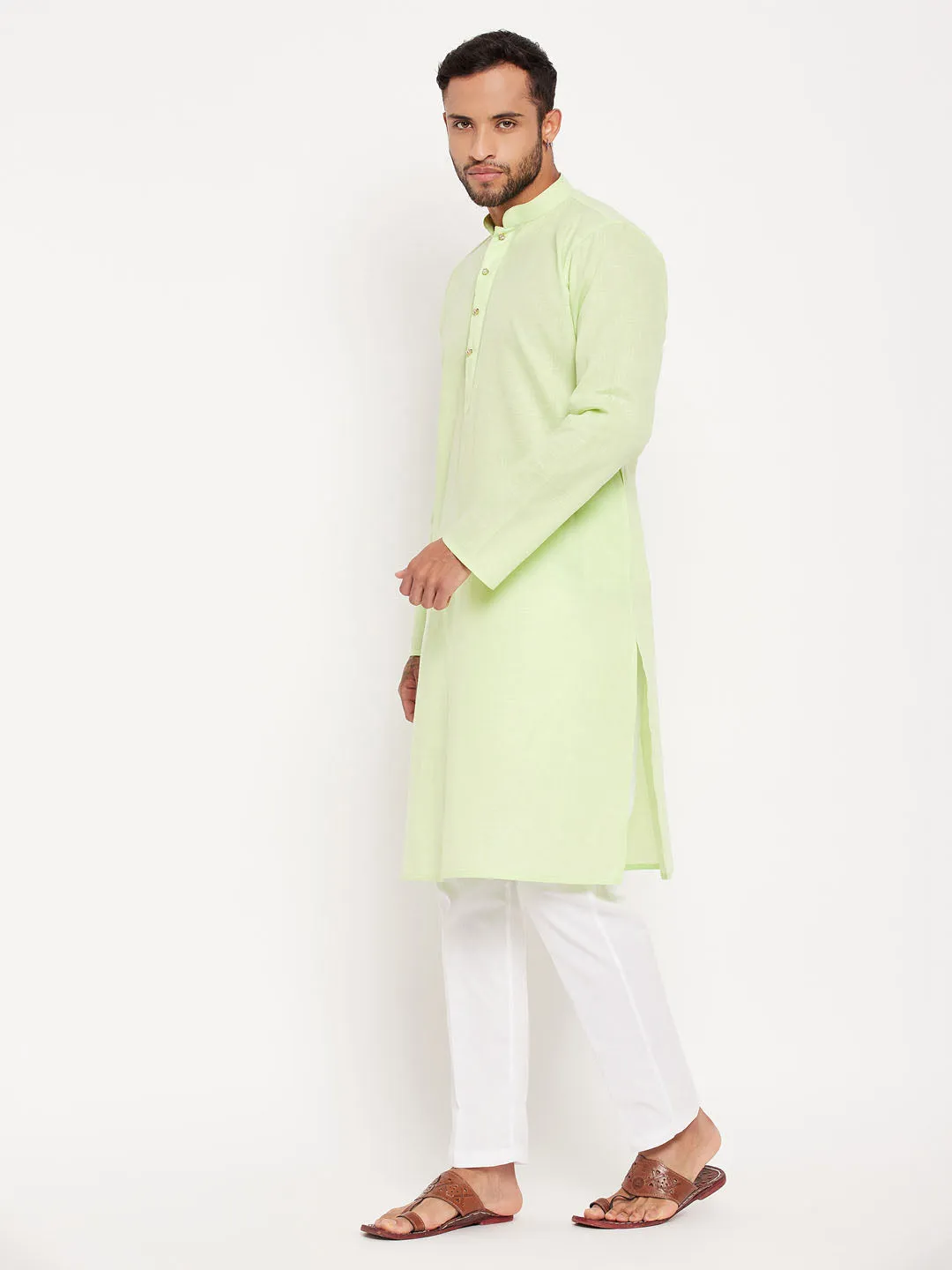 VASTRAMAY Men's Green Kurta And White Pyjama