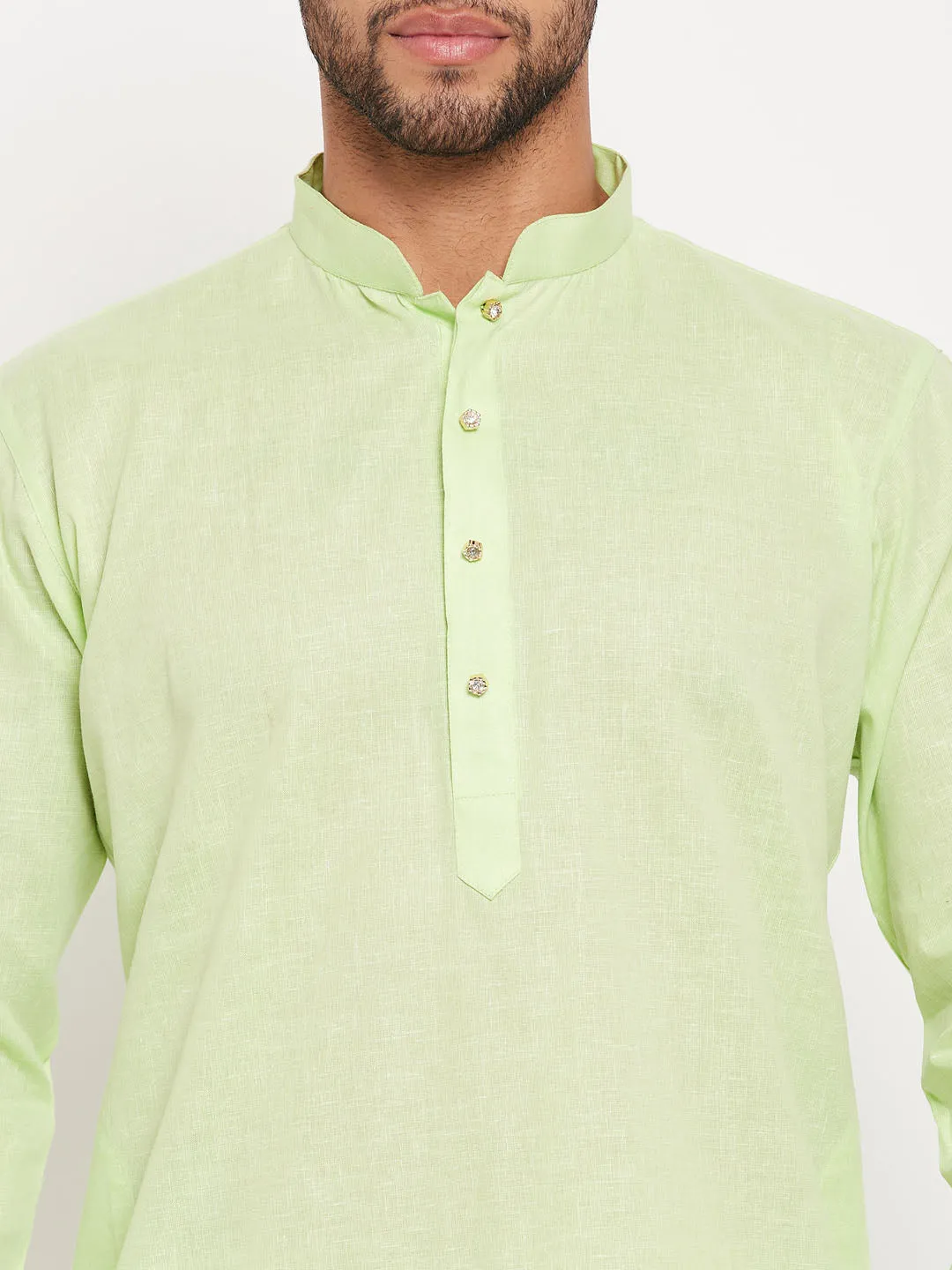 VASTRAMAY Men's Green Kurta And White Pyjama