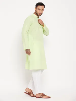 VASTRAMAY Men's Green Kurta And White Pyjama