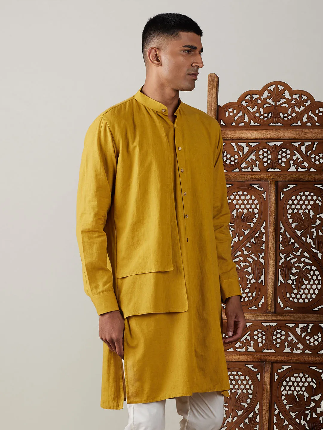 VASTRAMAY Mustard Cotton Cool Dyable Kurta