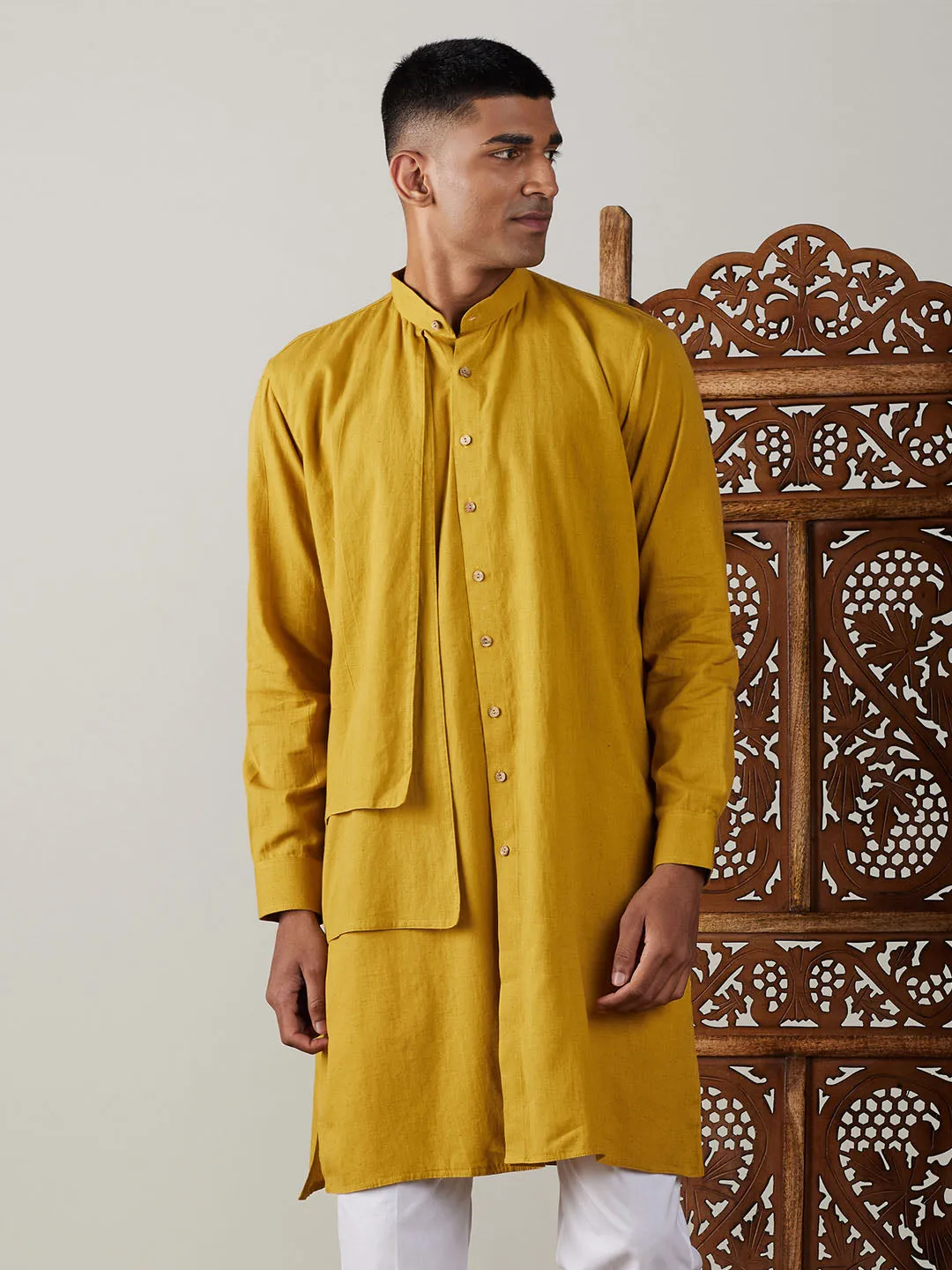 VASTRAMAY Mustard Cotton Cool Dyable Kurta