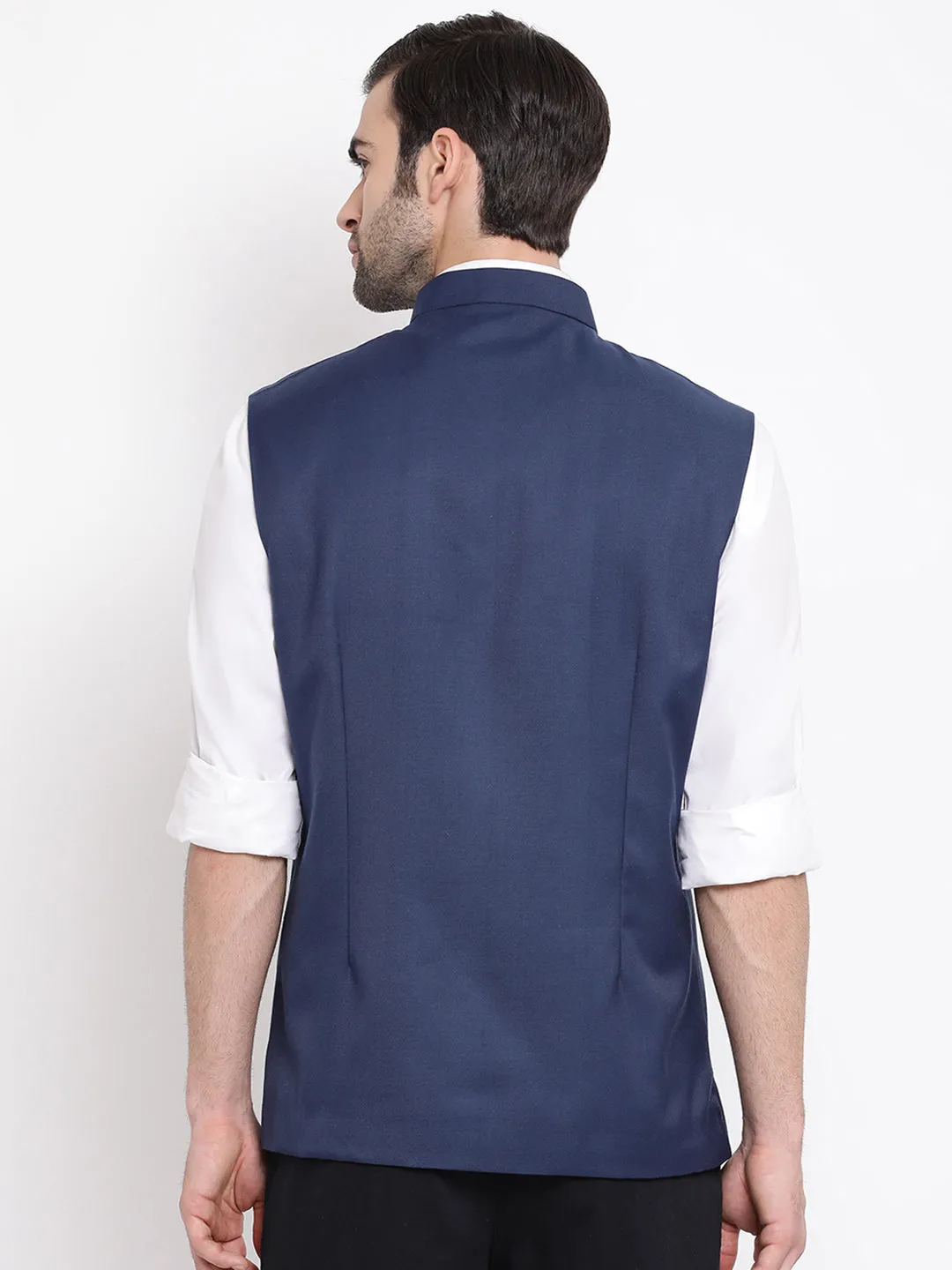 VASTRAMAY Navy Blue Nehru Jacket