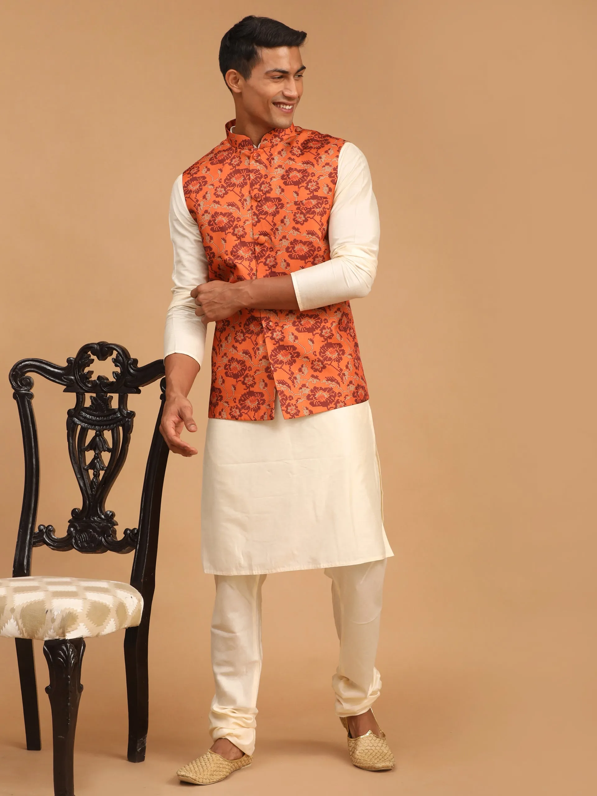 VASTRAMAY Rust Nehru Jacket Set