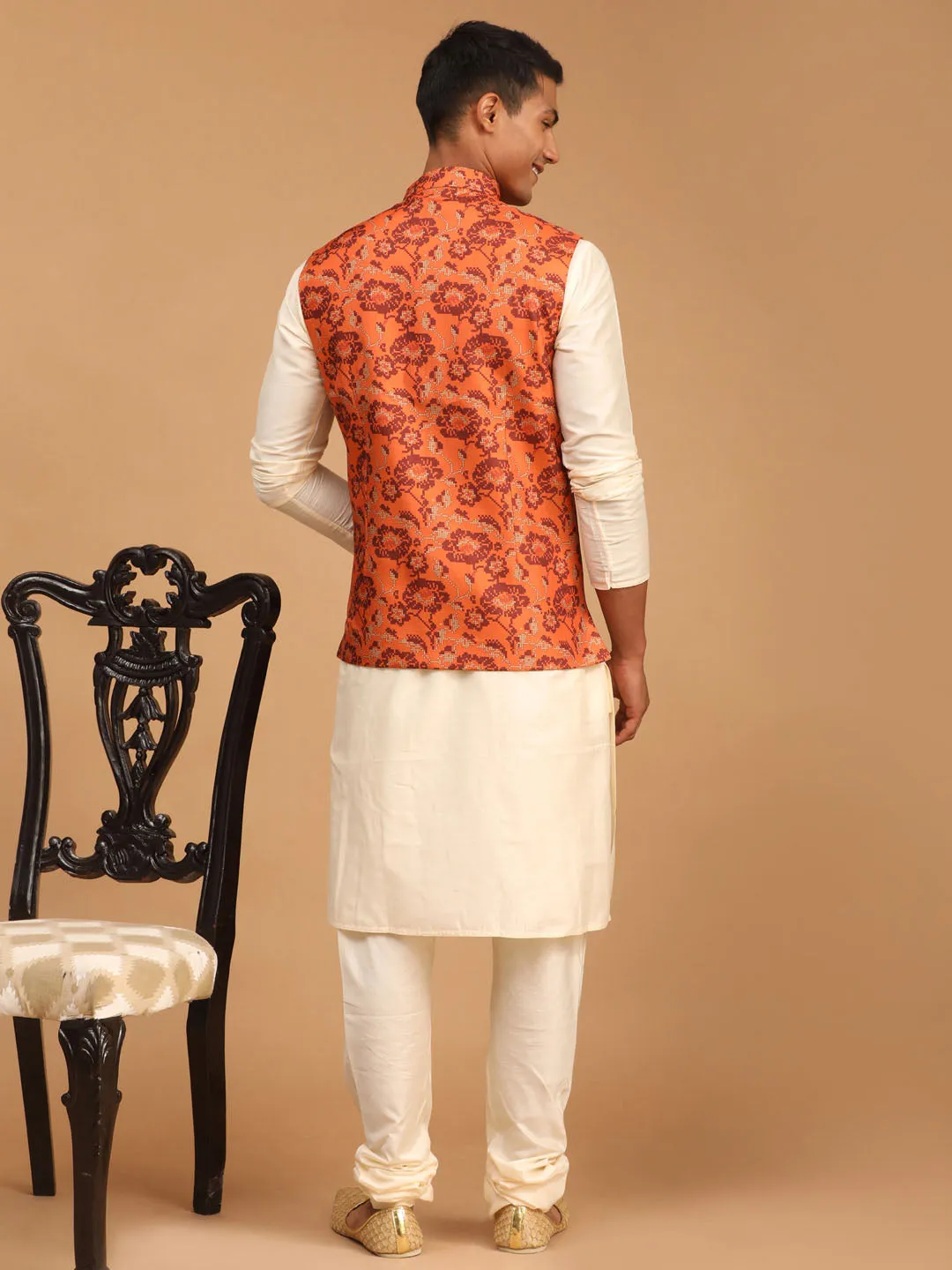 VASTRAMAY Rust Nehru Jacket Set