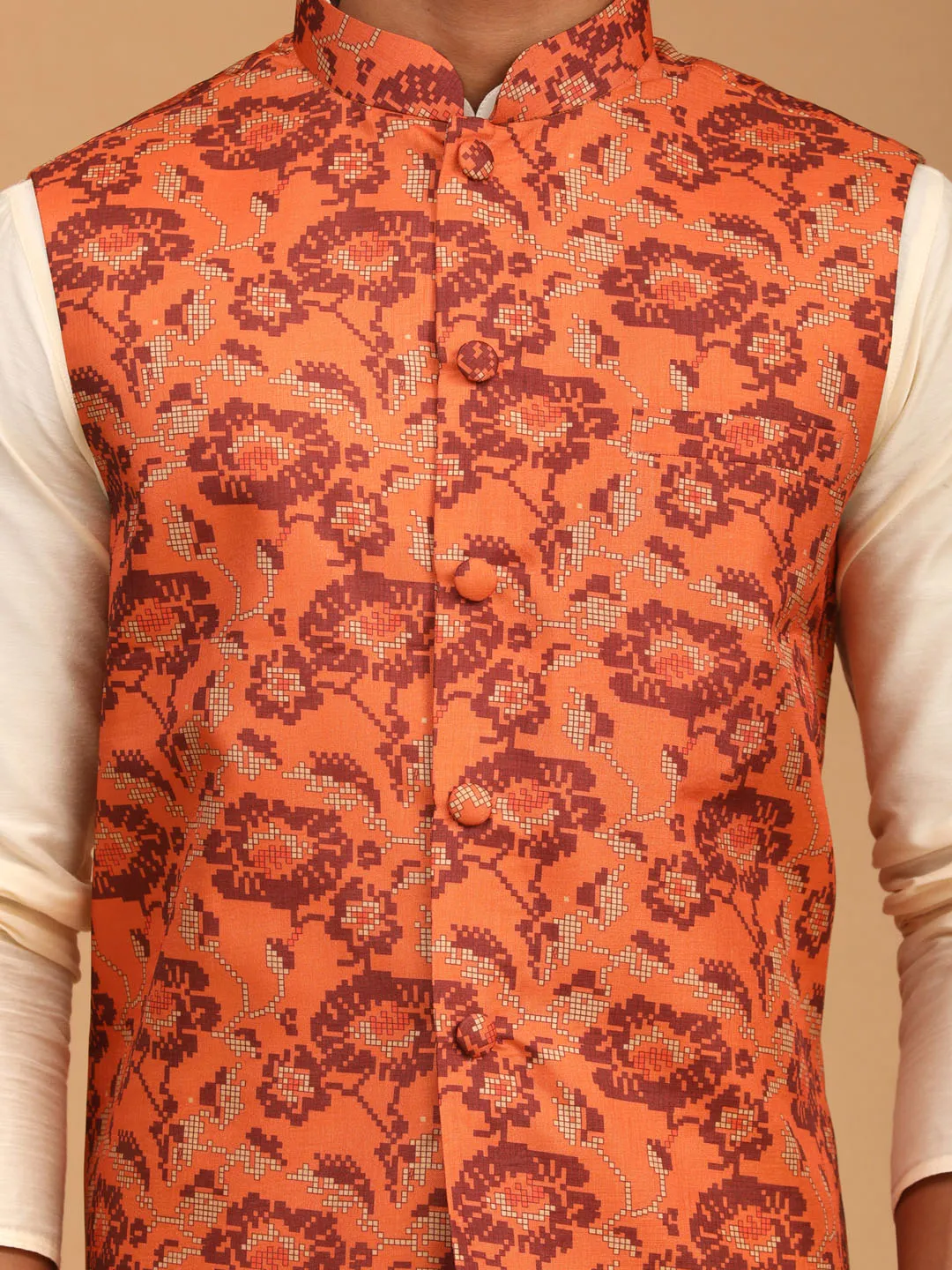 VASTRAMAY Rust Nehru Jacket Set