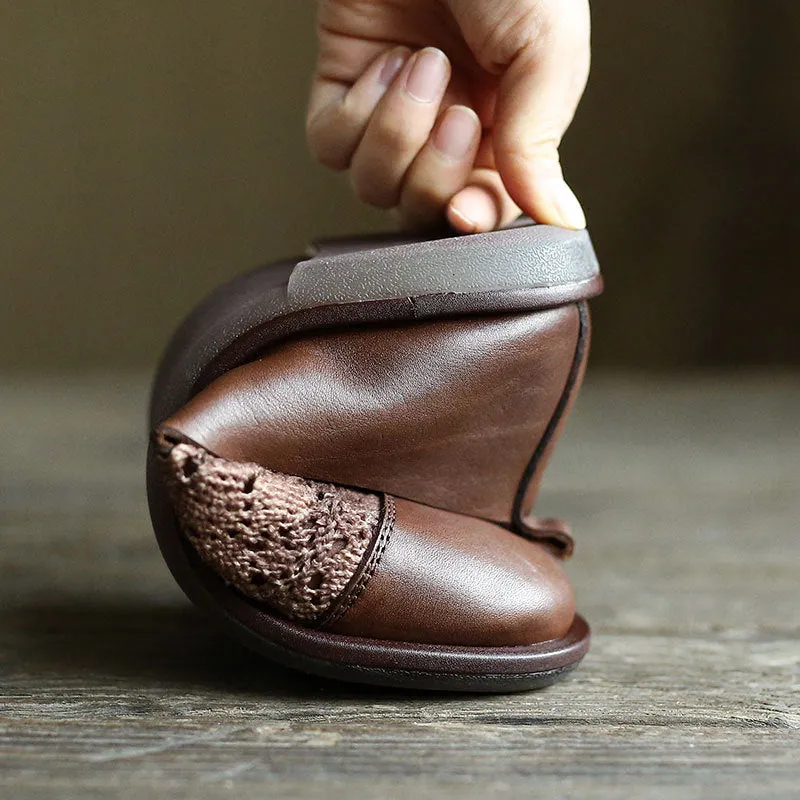 Vintage Leather knitting Stitching Retro Flats