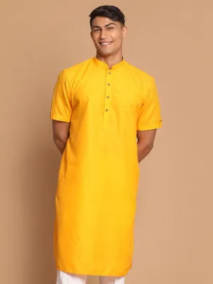 VM BY VASTRAMAY Men's Mustard Solid Kurta