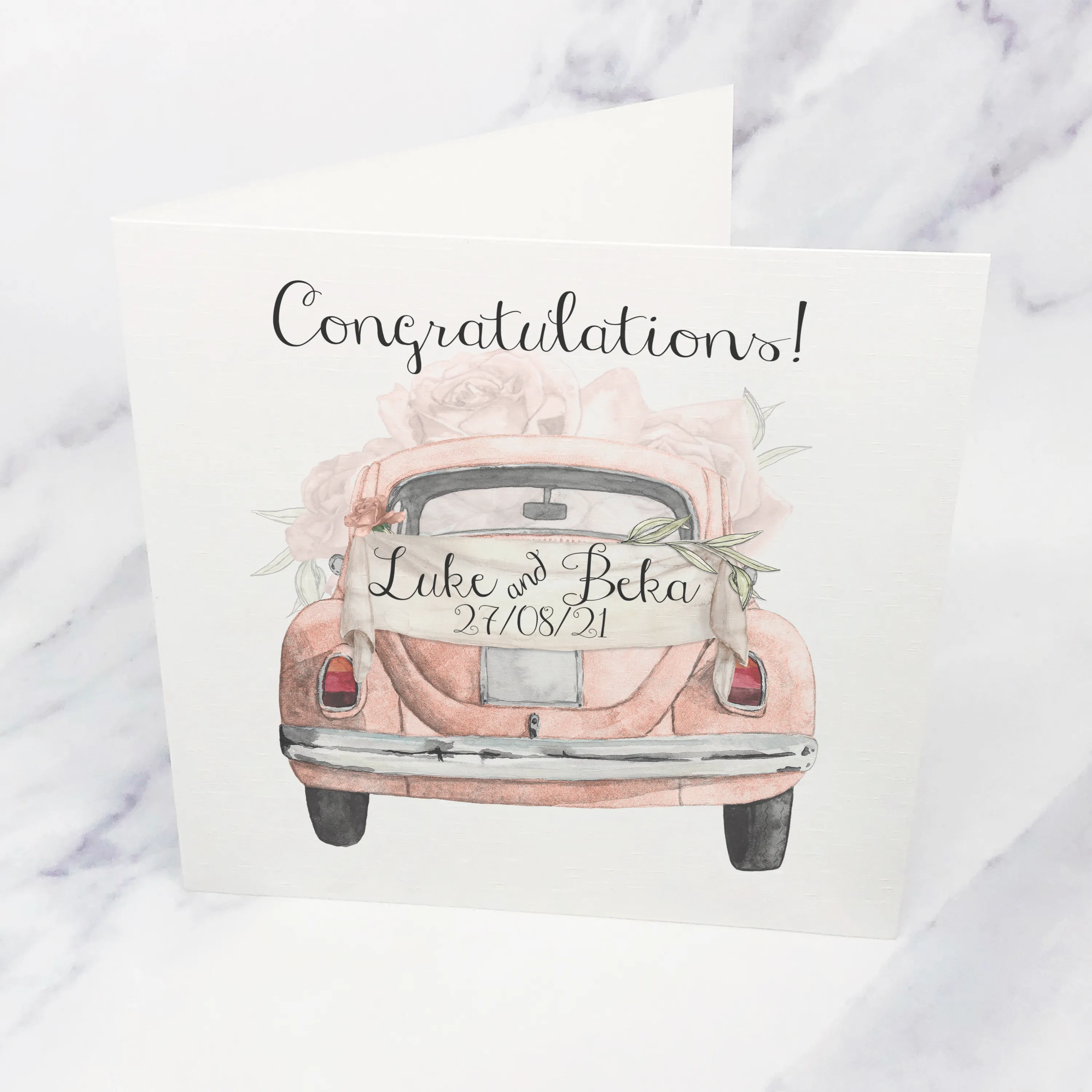 Wedding Car Congratulations Mr & Mrs Wedding Day Card