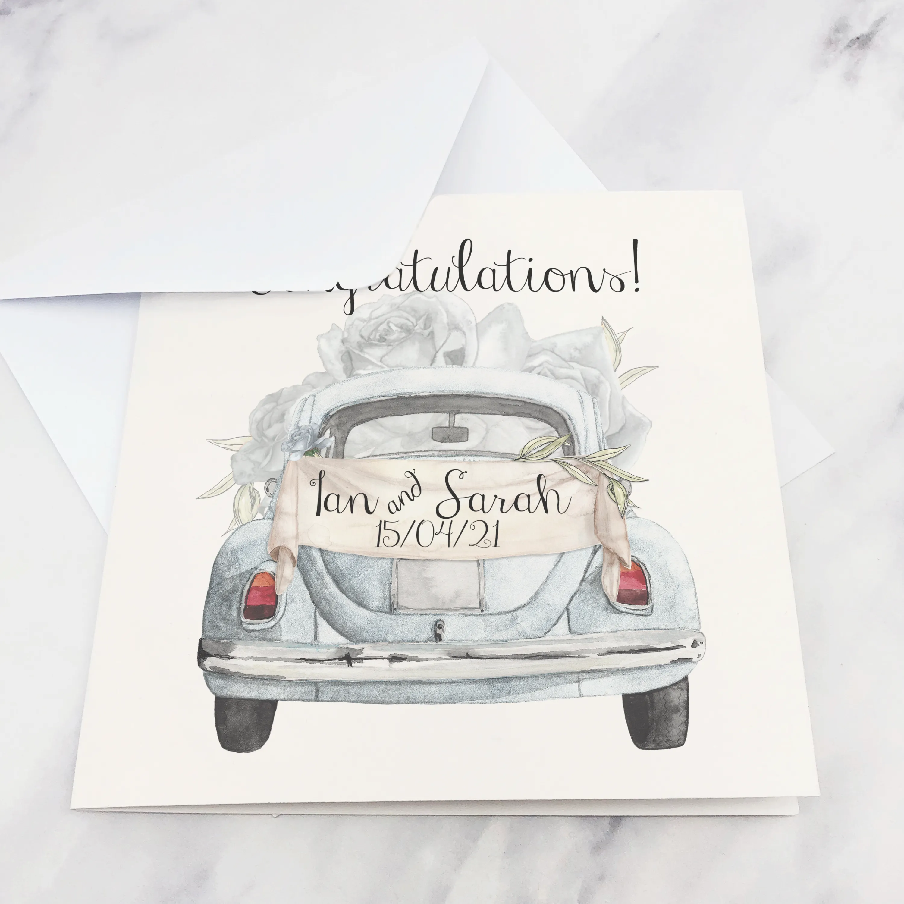 Wedding Car Congratulations Mr & Mrs Wedding Day Card