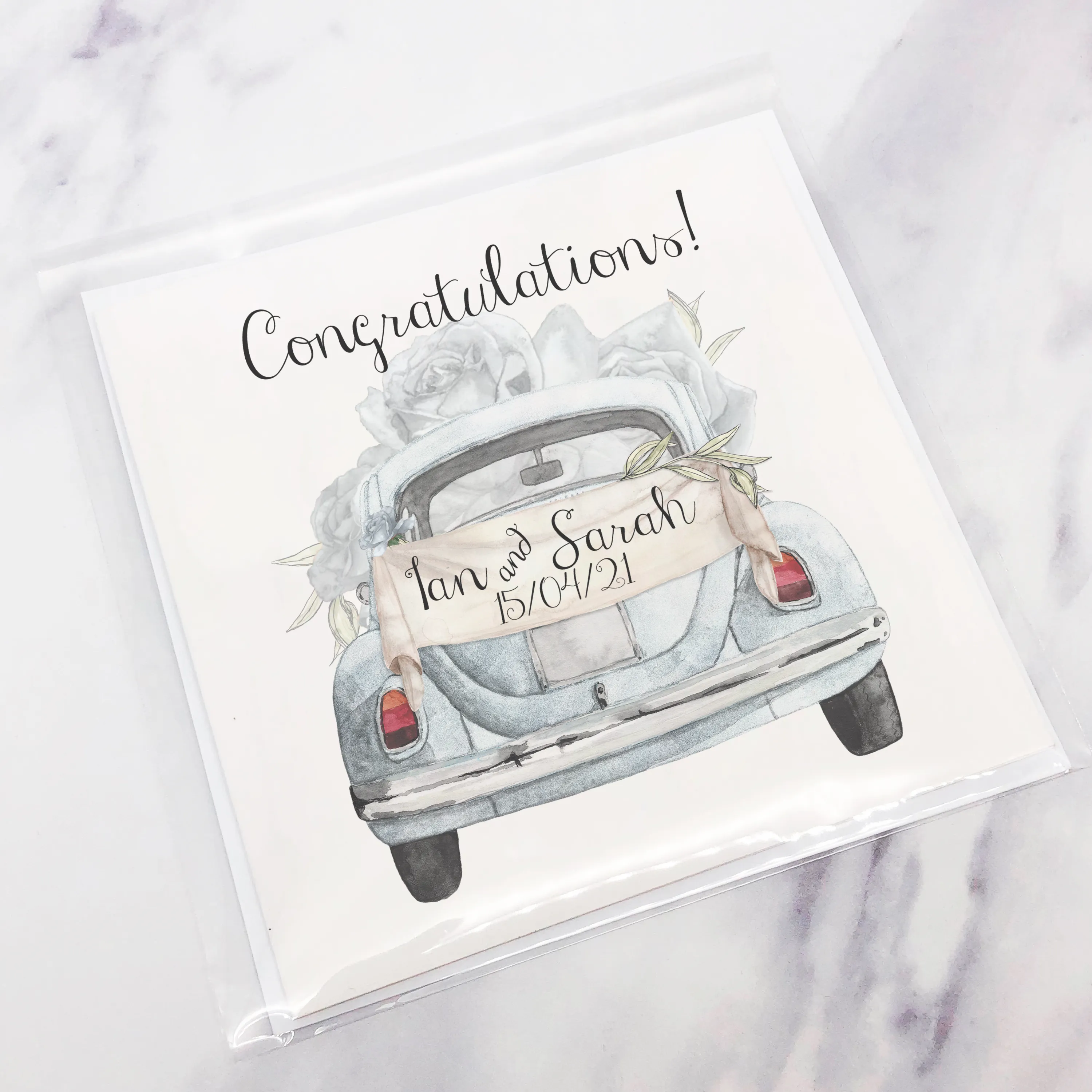 Wedding Car Congratulations Mr & Mrs Wedding Day Card