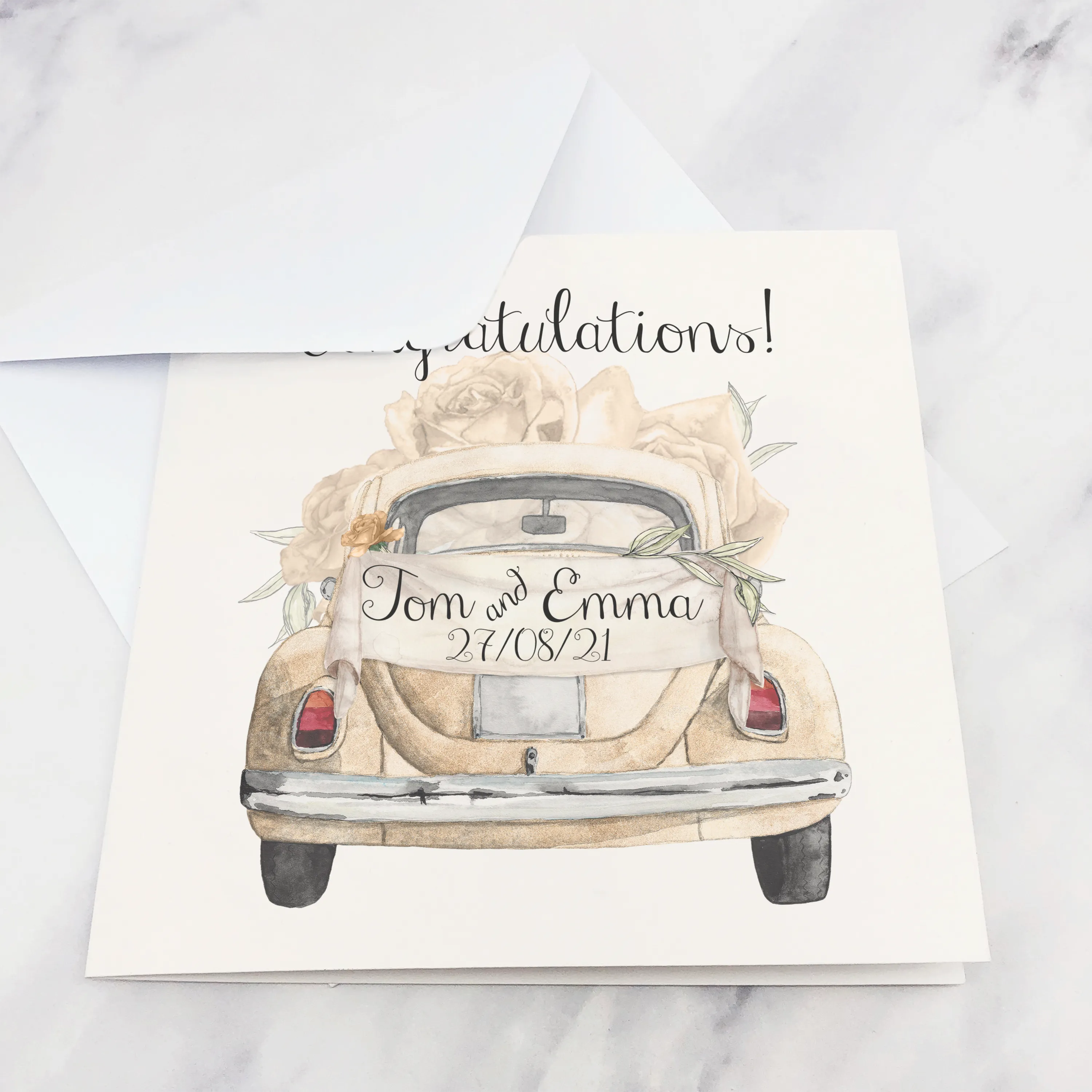 Wedding Car Congratulations Mr & Mrs Wedding Day Card