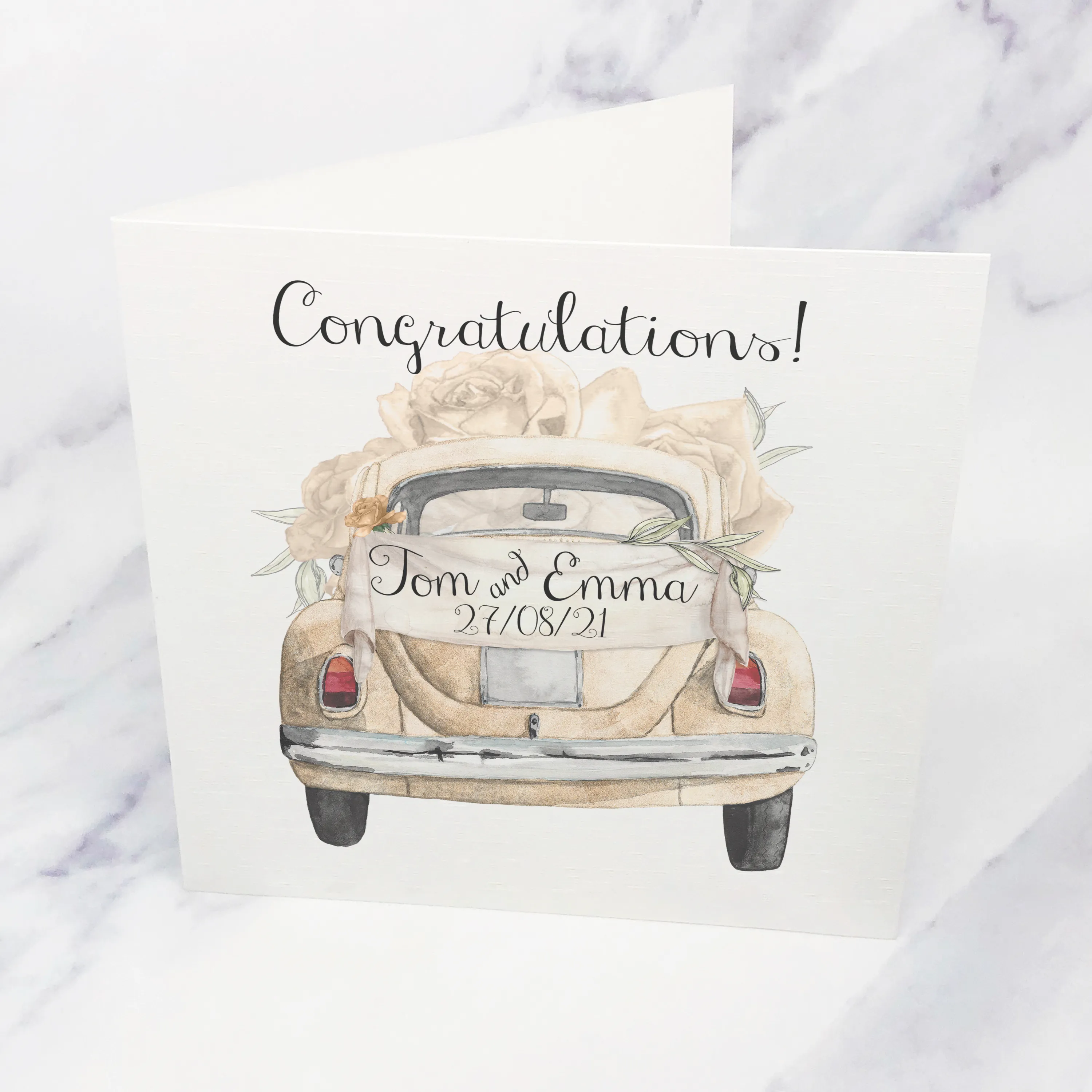 Wedding Car Congratulations Mr & Mrs Wedding Day Card