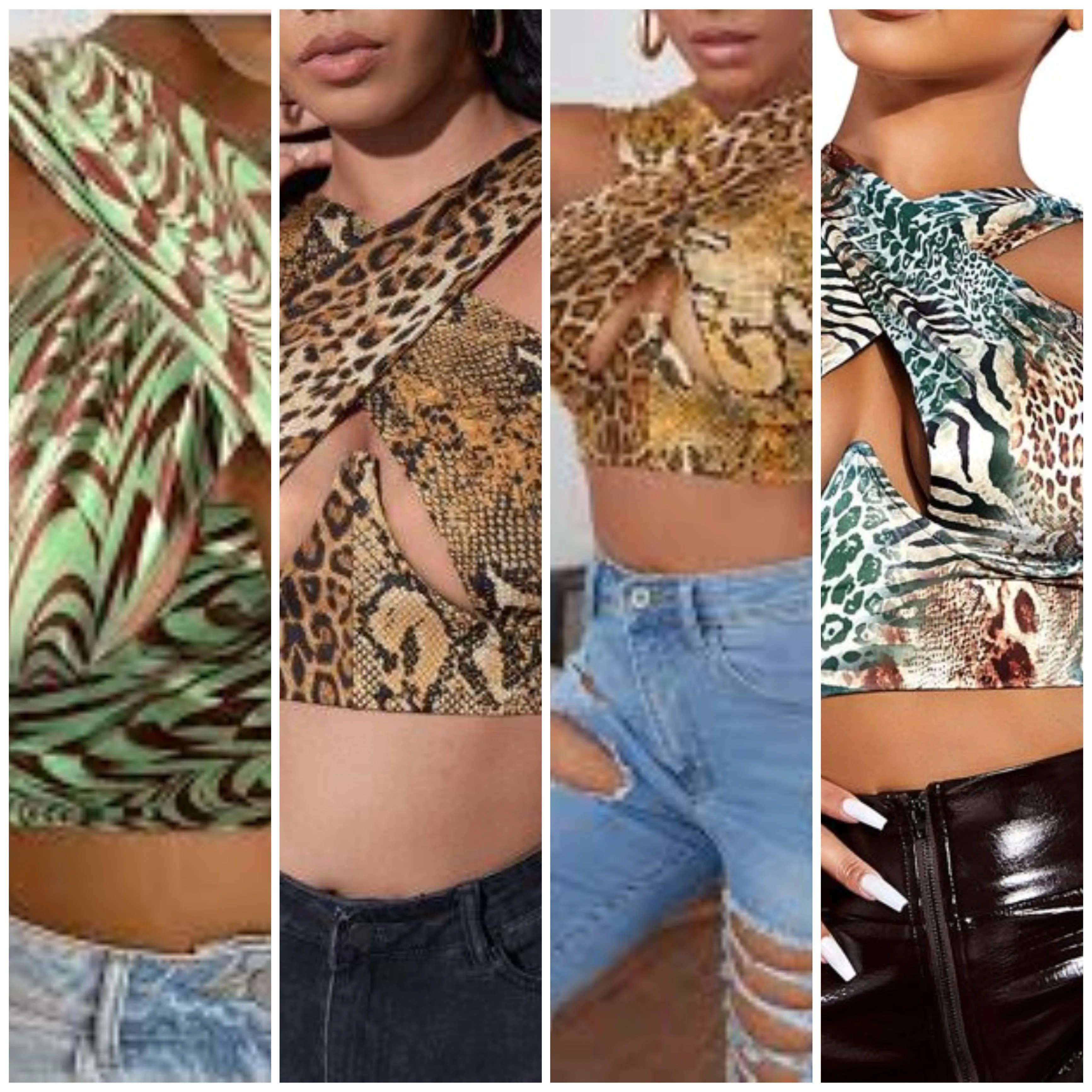 Women Close Fitting Sexy Vest Printed  Pattern Halter Neck Sleeveless Crop TOPS