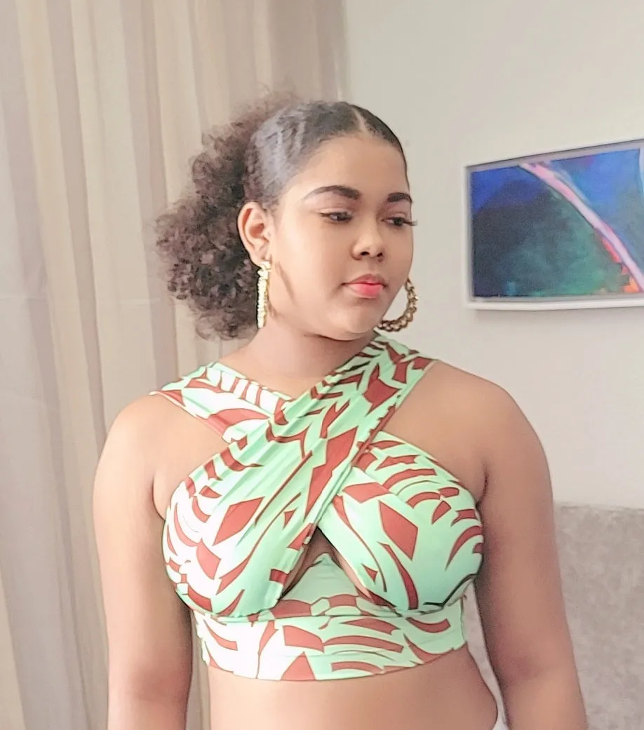 Women Close Fitting Sexy Vest Printed  Pattern Halter Neck Sleeveless Crop TOPS