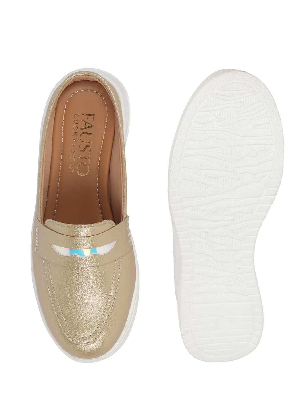 Women Golden Classic Comfort Height Enhancer Shiny Glitter Back Open Slip On Mule Shoes|Casual Slip On Walking Shoe
