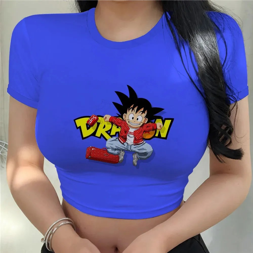 Women's Dragonball Z Crop Top Tee Vegeta Anime Clothing Y2k Goku Fashion Tops Sexy Cool Harajuku