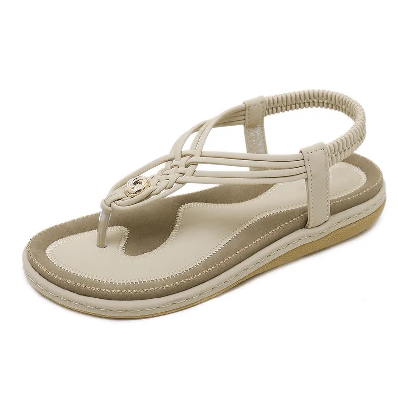 Women's Flat Heel Open Toe Elastic Ankle Strap Sandals