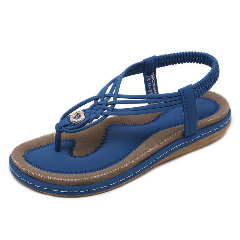 Women's Flat Heel Open Toe Elastic Ankle Strap Sandals