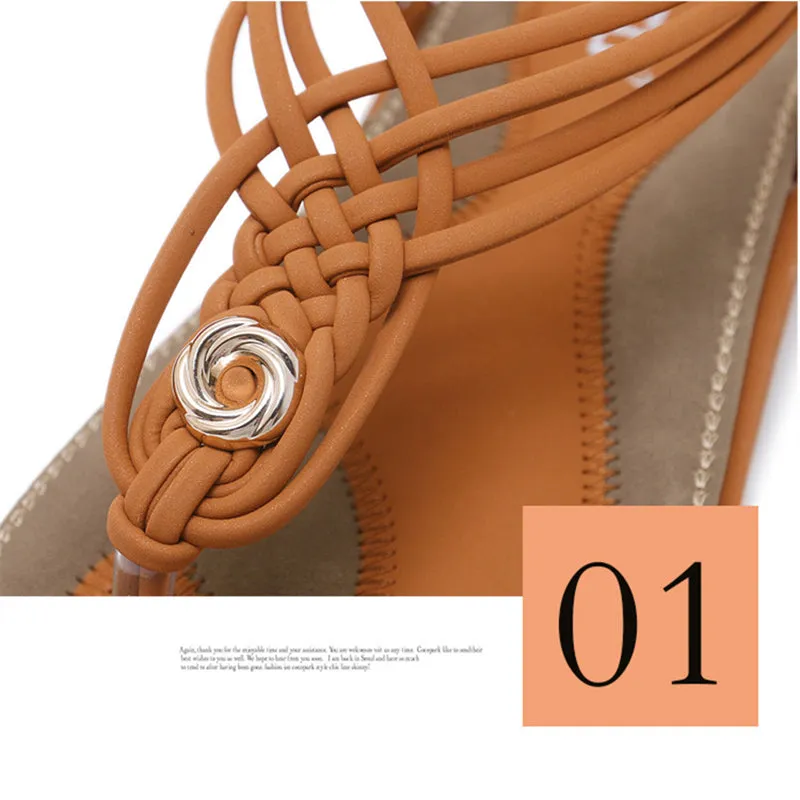Women's Flat Heel Open Toe Elastic Ankle Strap Sandals