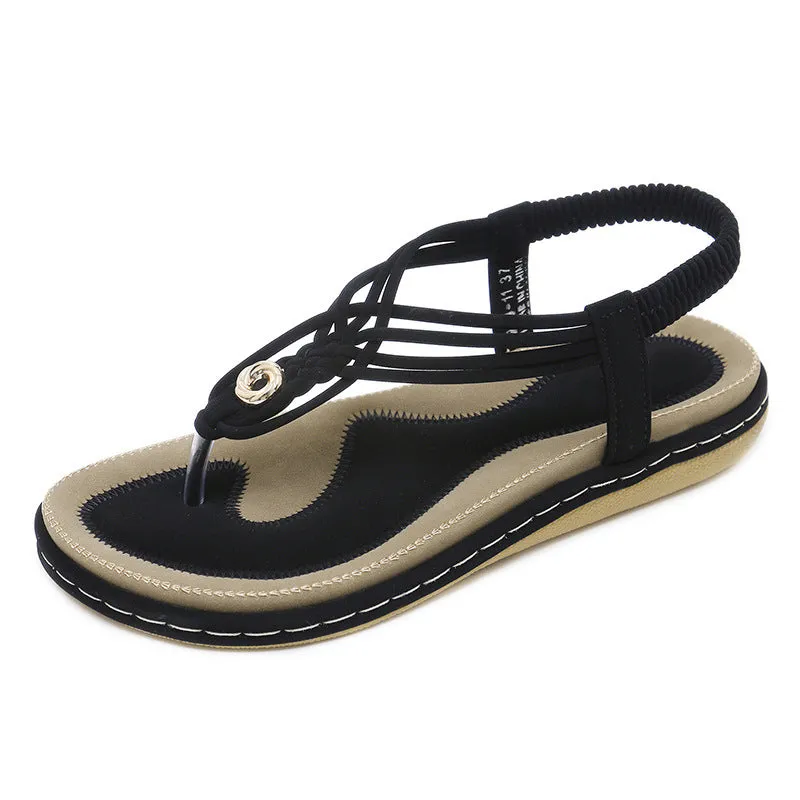 Women's Flat Heel Open Toe Elastic Ankle Strap Sandals