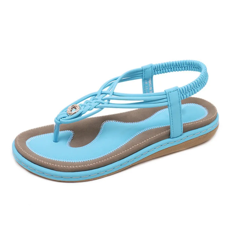Women's Flat Heel Open Toe Elastic Ankle Strap Sandals
