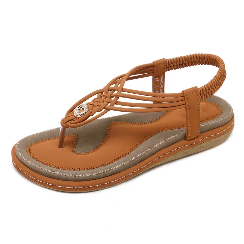 Women's Flat Heel Open Toe Elastic Ankle Strap Sandals